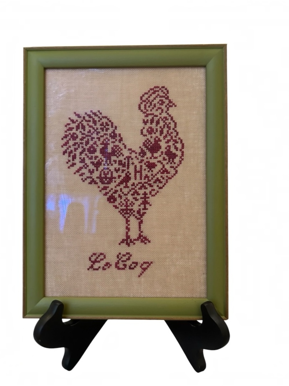 French Country Rooster counted cross-stitch design framed picture Judy Whitman